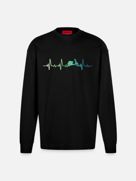 Scooter-Herzschlag-Mopedroller - Heavyweight Oversized Organic Langarmshirt Made in EU - SOLID BLACK