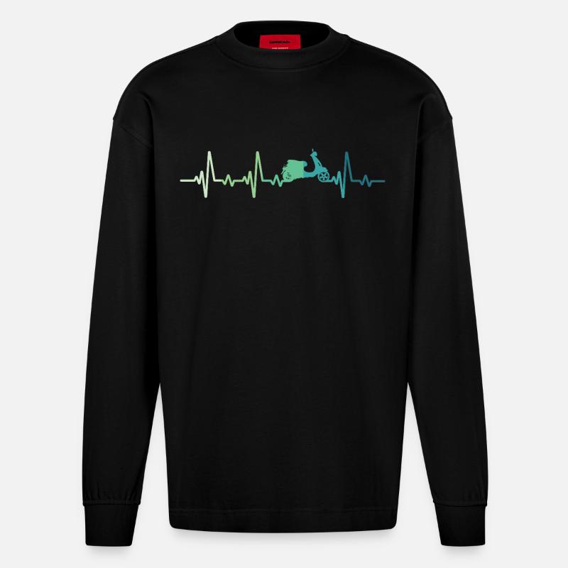 Scooter-Herzschlag-Mopedroller - Heavyweight Oversized Organic Langarmshirt Made in EU - SOLID BLACK