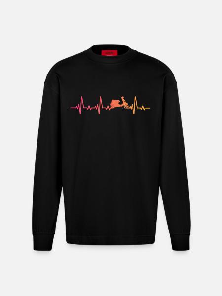 Moped Sunset Heartbeat Mofa Scooter - Heavyweight Oversized Organic Langarmshirt Made in EU - SOLID BLACK
