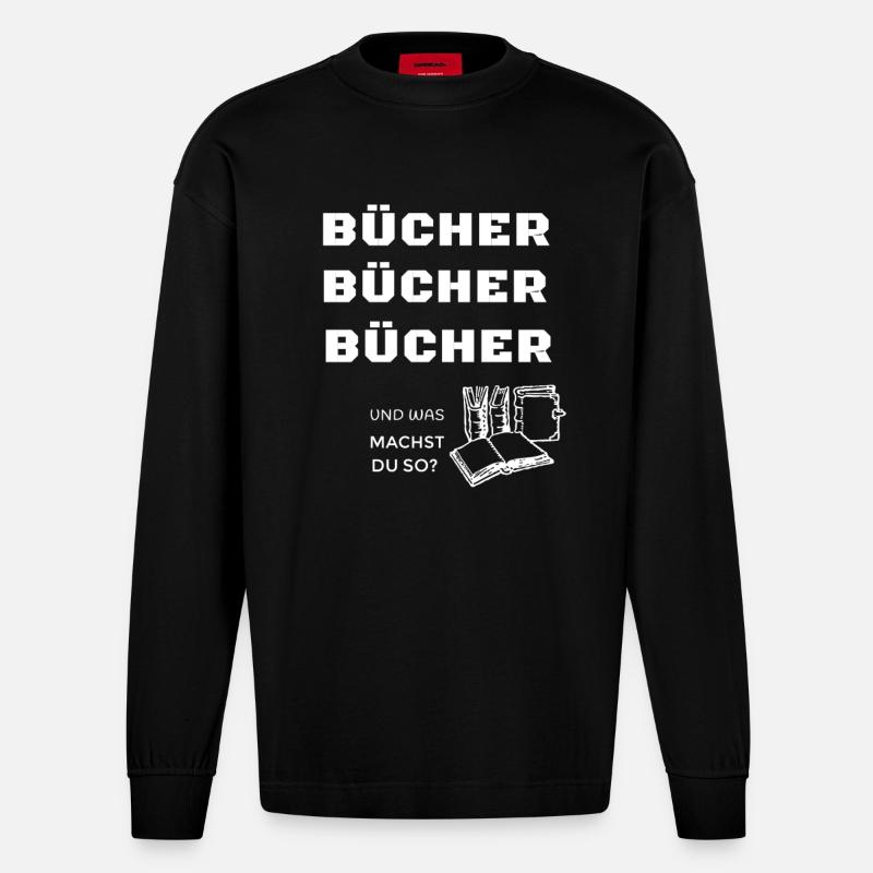 BÜCHER ,BÜCHER, - Heavyweight Oversized Organic Langarmshirt Made in EU - SOLID BLACK