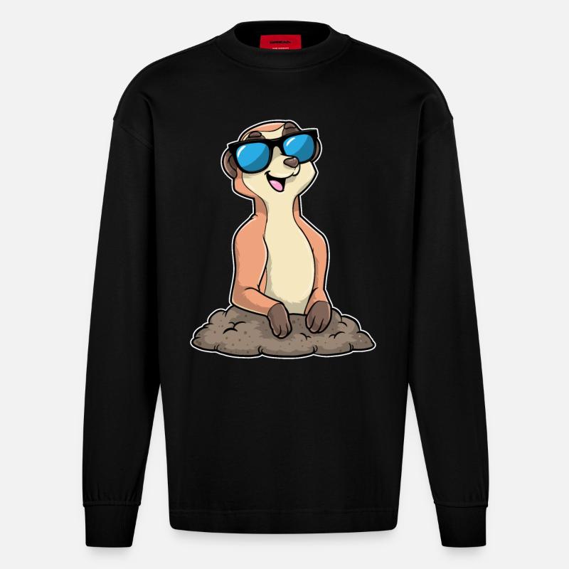Suricate avec des lunettes - Manches longues bio épais oversize fabriqué en UE - SOLID BLACK