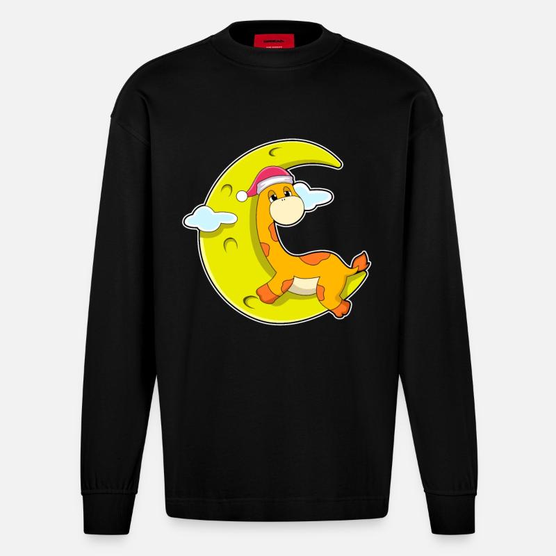 Giraffe sleeping with moon - Heavyweight Oversized Organic Longsleeve Shirt Made in EU - SOLID BLACK