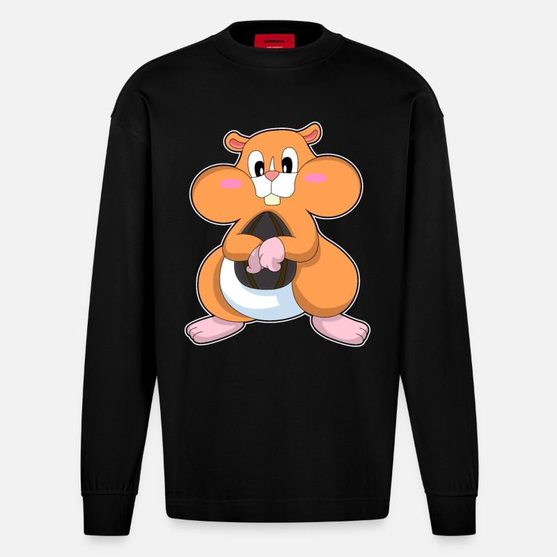 Hamster mit Wallnuss - Heavyweight Oversized Organic Langarmshirt Made in EU - SOLID BLACK