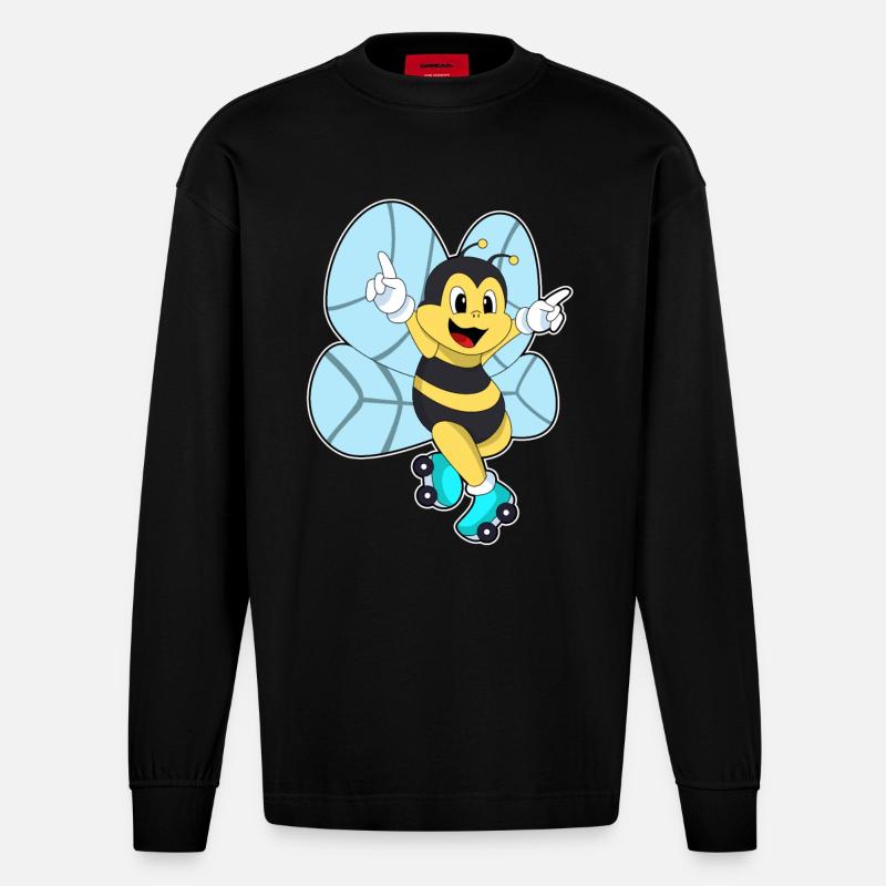 Bee with roller skates - Heavyweight Oversized Organic Longsleeve Shirt Made in EU - SOLID BLACK