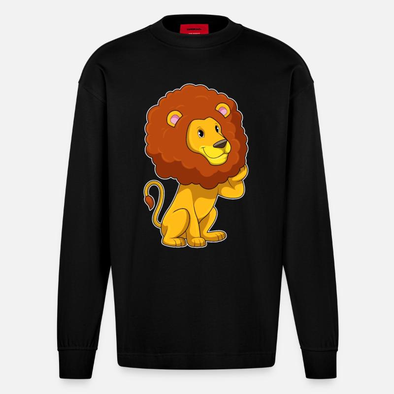 Lion avec boucles - Manches longues bio épais oversize fabriqué en UE - SOLID BLACK