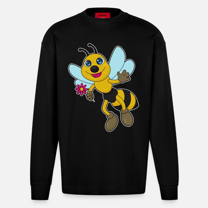 Abeille à fleur - Manches longues bio épais oversize fabriqué en UE - SOLID BLACK