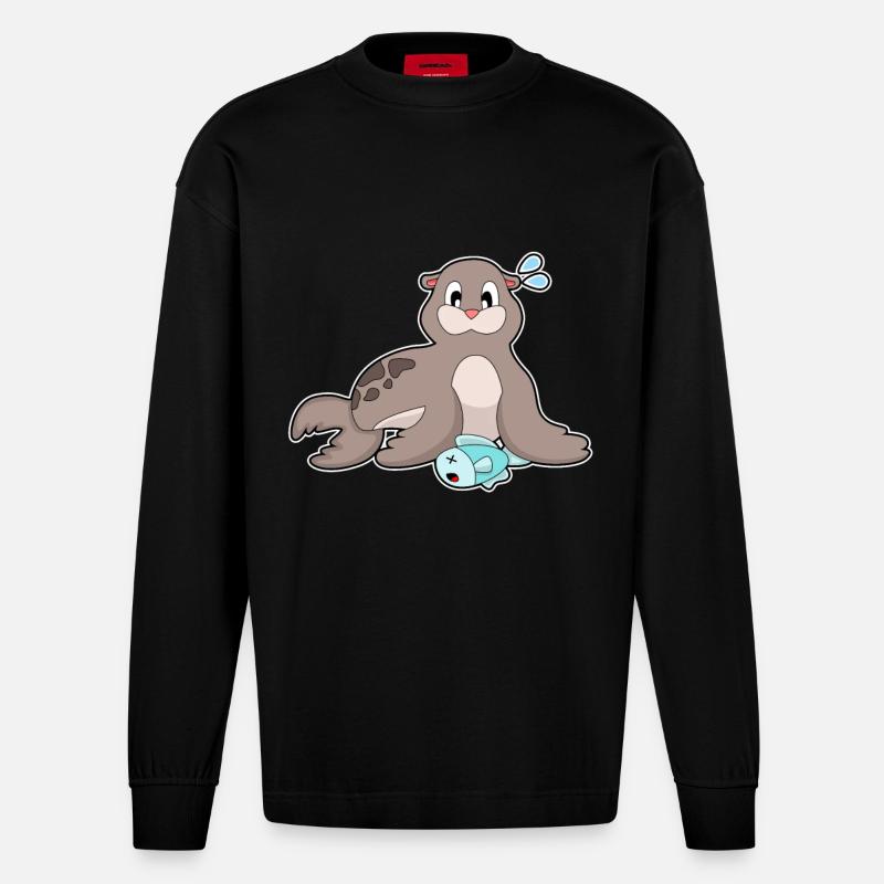 Sceller avec du poisson - Manches longues bio épais oversize fabriqué en UE - SOLID BLACK