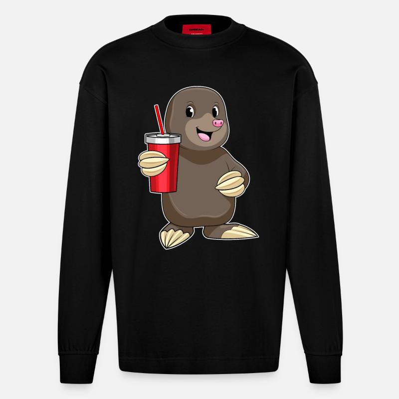 Mole with drinking cup - Heavyweight Oversized Organic Longsleeve Shirt Made in EU - SOLID BLACK