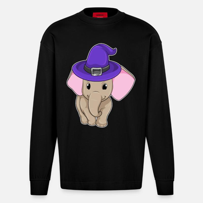 L’éléphant comme sorcier - Manches longues bio épais oversize fabriqué en UE - SOLID BLACK