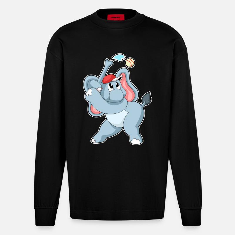 Elefant beim Baseball - Heavyweight Oversized Organic Langarmshirt Made in EU - SOLID BLACK