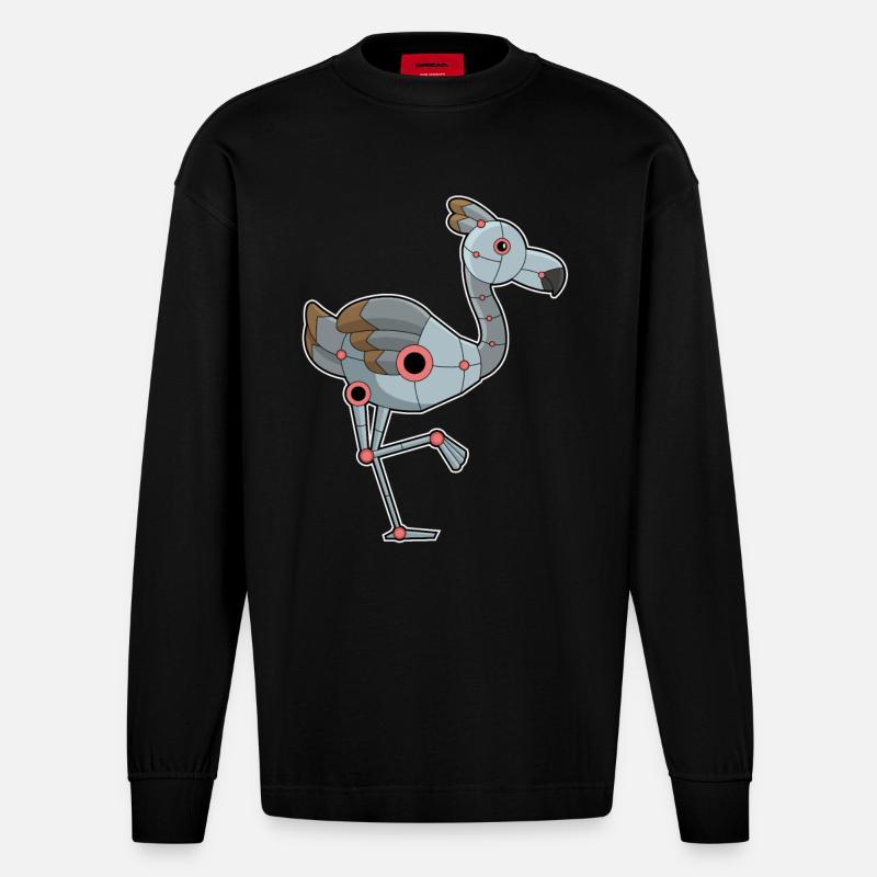 Flamingo as a robot - Heavyweight Oversized Organic Longsleeve Shirt Made in EU - SOLID BLACK