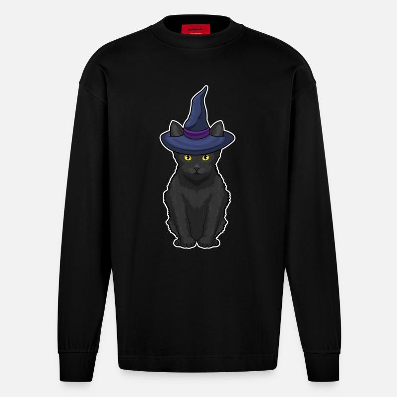 Katze Hexe - Heavyweight Oversized Organic Langarmshirt Made in EU - SOLID BLACK