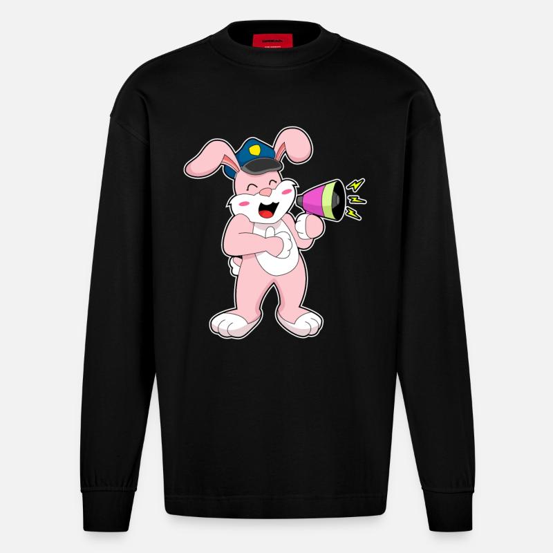Rabbit Policeman Microphone - Heavyweight Oversized Organic Longsleeve Shirt Made in EU - SOLID BLACK