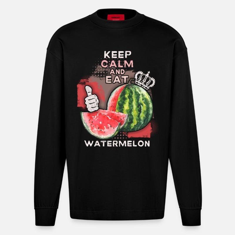Pastèque drôle de dicton Eat-Watermelon - Manches longues bio épais oversize fabriqué en UE - SOLID BLACK