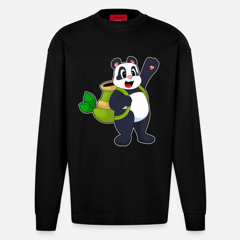 Panda Bamboo Backpack - Heavyweight Oversized Organic Longsleeve Shirt Made in EU - SOLID BLACK