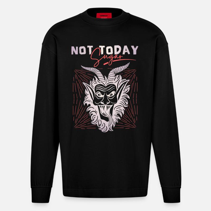 Teufel-Devil, lustiger Spruch Not-Today-Satan - Heavyweight Oversized Organic Langarmshirt Made in EU - SOLID BLACK