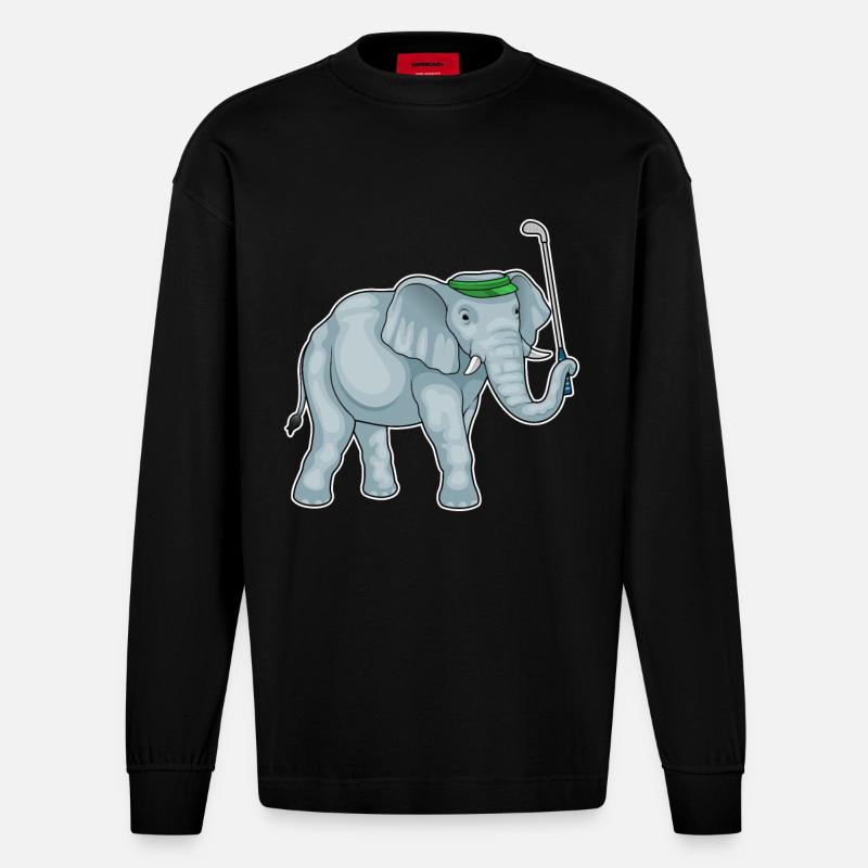Elefant Golf Golfschläger - Heavyweight Oversized Organic Langarmshirt Made in EU - SOLID BLACK
