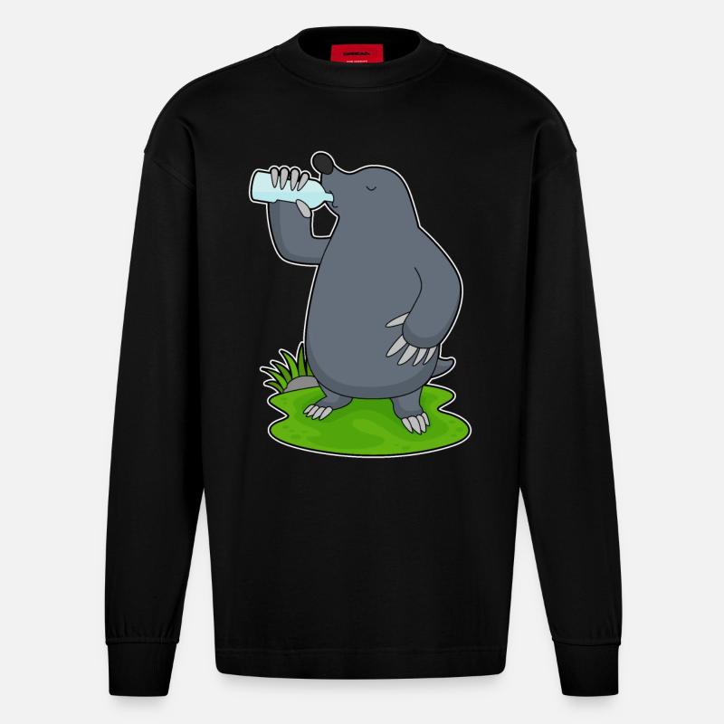 Maulwurf Wasserflasche - Heavyweight Oversized Organic Langarmshirt Made in EU - SOLID BLACK