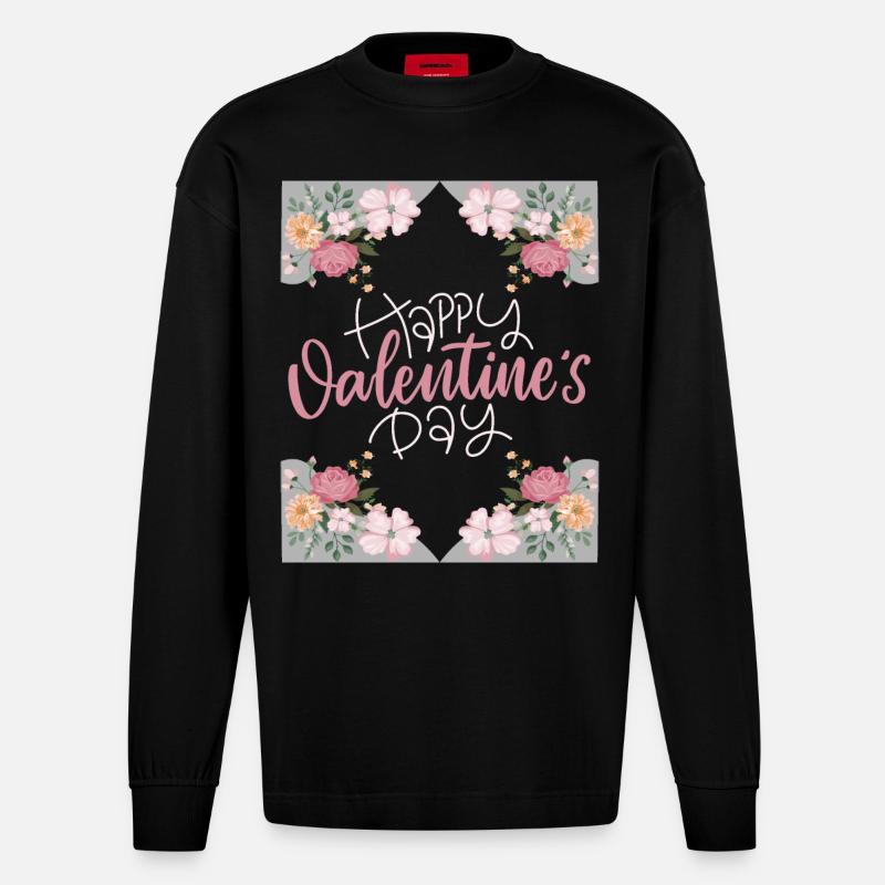 Saint-Valentin, Joyeuse-Saint-Valentin, dicton, fleurs - Manches longues bio épais oversize fabriqué en UE - SOLID BLACK