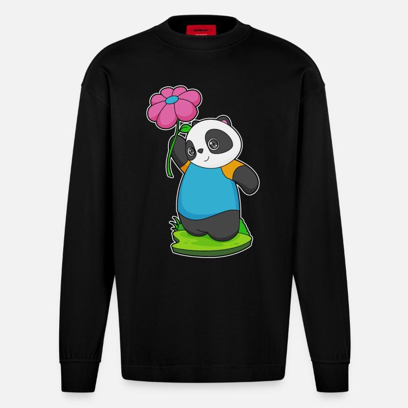 Fleur de panda - Manches longues bio épais oversize fabriqué en UE - SOLID BLACK