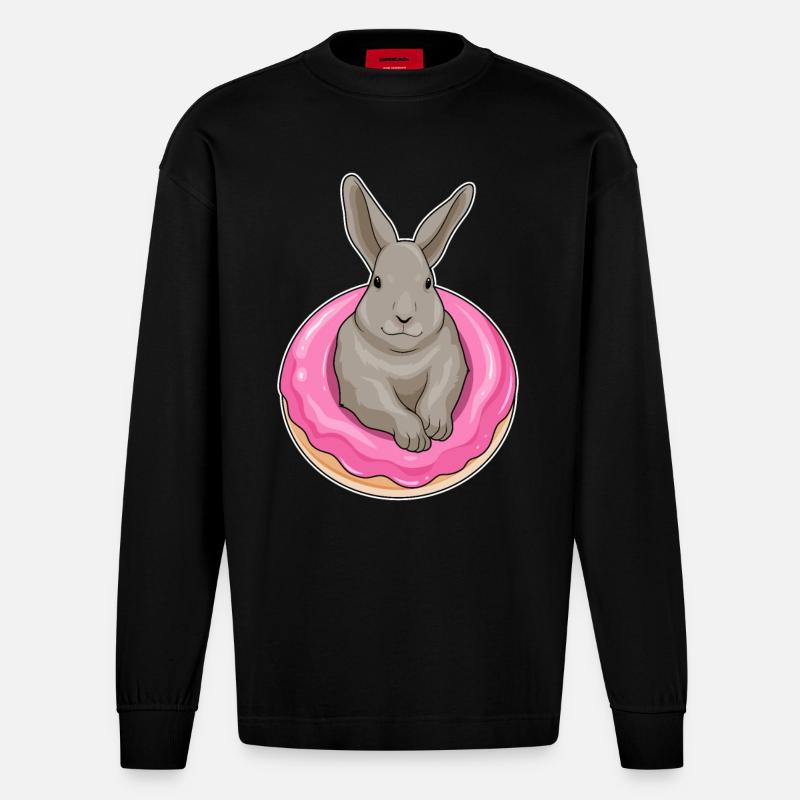 Hase Donut - Heavyweight Oversized Organic Langarmshirt Made in EU - SOLID BLACK