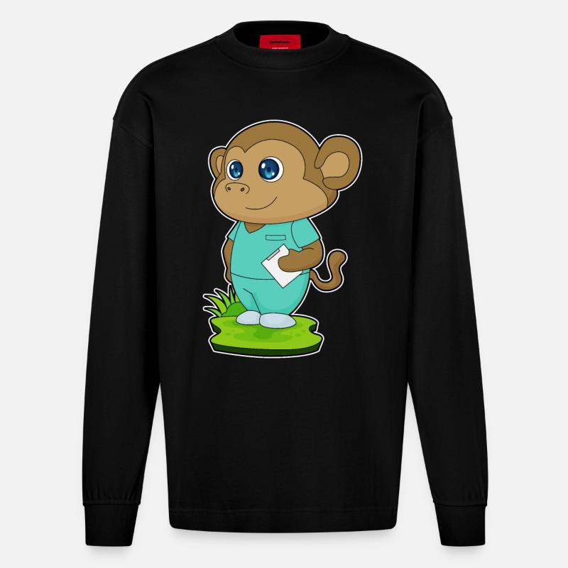 Monkey Nurse Sticky Notes - Heavyweight Oversized Organic Longsleeve Shirt Made in EU - SOLID BLACK