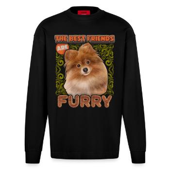 Pomeran, Spitz illustration vintage, chien disant - Manches longues bio épais oversize fabriqué en UE - SOLID BLACK - Devant