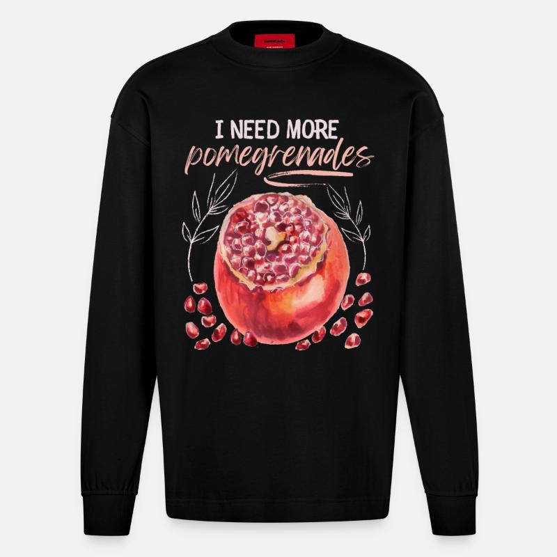 Granatapfel Illustration, Aquarell, Spruch - Heavyweight Oversized Organic Langarmshirt Made in EU - SOLID BLACK