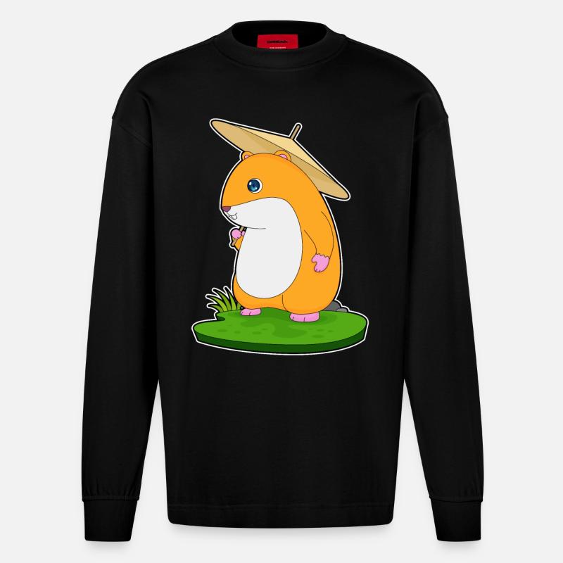 Hamster Regen Regenschirm - Heavyweight Oversized Organic Langarmshirt Made in EU - SOLID BLACK
