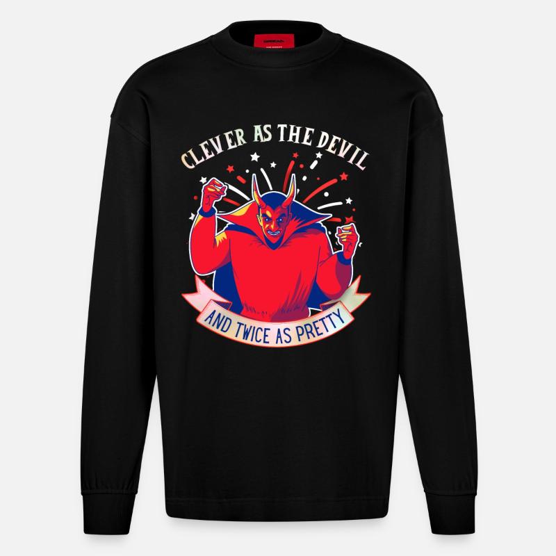 Teufel-Devil lustiger Spruch, Comic Style - Heavyweight Oversized Organic Langarmshirt Made in EU - SOLID BLACK