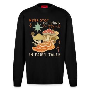 Contes de fées, contes de fées, faecore, champignons, drôle de dicton, - Manches longues bio épais oversize fabriqué en UE - SOLID BLACK - Devant