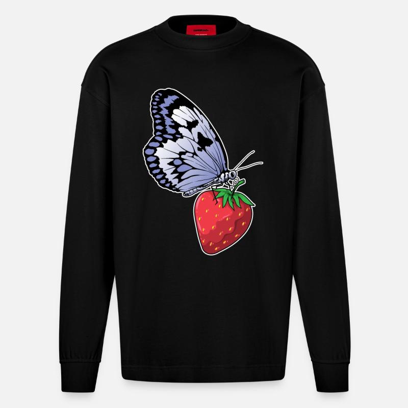 Fraise papillon - Manches longues bio épais oversize fabriqué en UE - SOLID BLACK