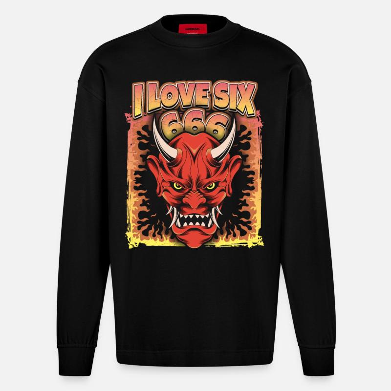 Devil-Devil, Satan Saying 666 - Heavyweight Oversized Organic Longsleeve Shirt Made in EU - SOLID BLACK