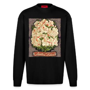 Azalea Indica vintage botanique rayé azalée - Manches longues bio épais oversize fabriqué en UE - SOLID BLACK - Devant