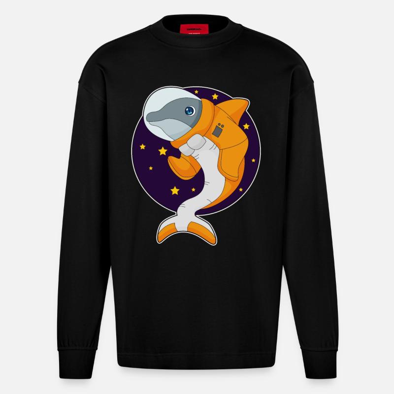 Dauphin Astronaute Espace - Manches longues bio épais oversize fabriqué en UE - SOLID BLACK