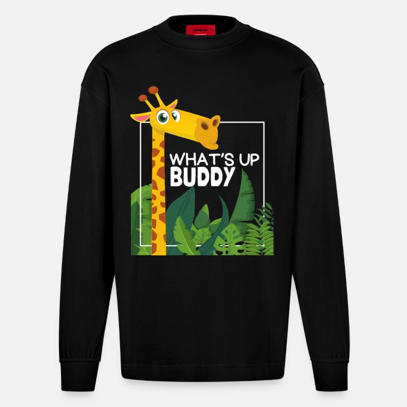Lustige Giraffe, Comic Stil, Spruch - Heavyweight Oversized Organic Langarmshirt Made in EU - SOLID BLACK