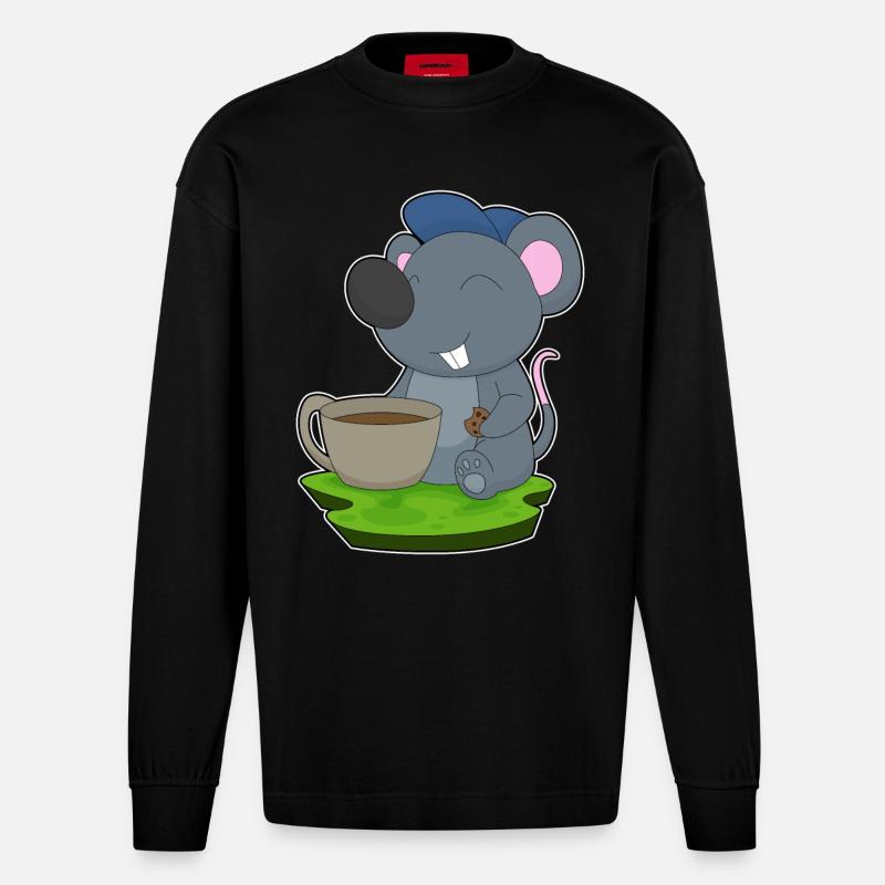 Maus Kaffee Tasse - Heavyweight Oversized Organic Langarmshirt Made in EU - SOLID BLACK