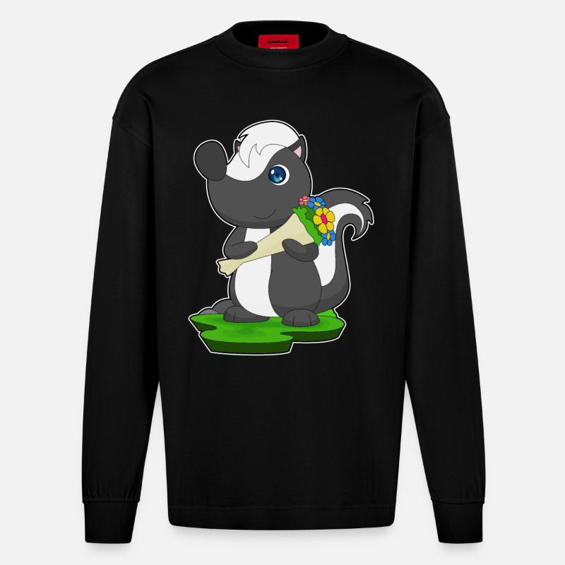 Skunk Bouquet Fleurs - Manches longues bio épais oversize fabriqué en UE - SOLID BLACK