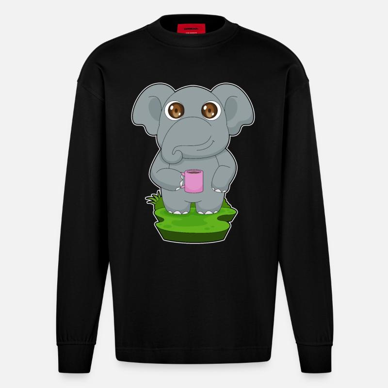 Elefant Kaffee Becher - Heavyweight Oversized Organic Langarmshirt Made in EU - SOLID BLACK