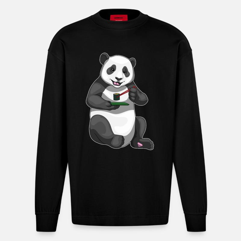 Panda Sushi - Manches longues bio épais oversize fabriqué en UE - SOLID BLACK
