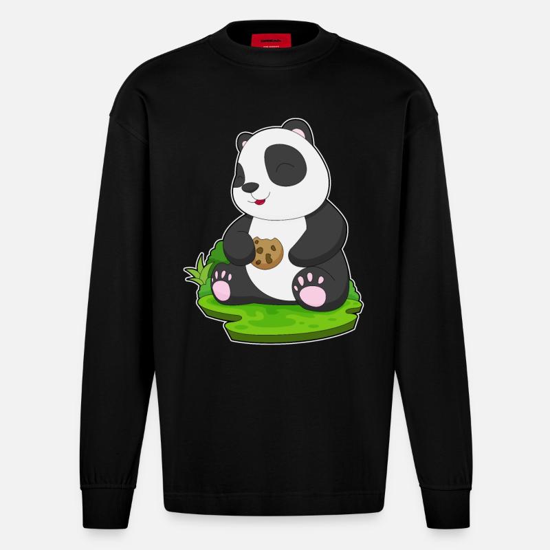 Panda Cookie - Heavyweight Oversized Organic Langarmshirt Made in EU - SOLID BLACK