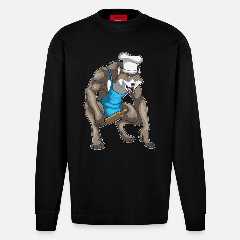 Werwolf Halloween Bäcker - Heavyweight Oversized Organic Langarmshirt Made in EU - SOLID BLACK