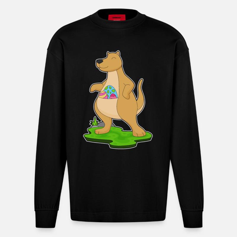 Kangaroo Easter Easter Eggs - Heavyweight Oversized Organic Longsleeve Shirt Made in EU - SOLID BLACK