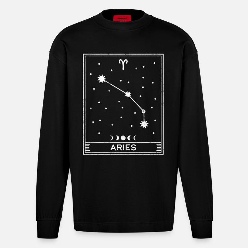 Widder Sternzeichen - Heavyweight Oversized Organic Langarmshirt Made in EU - SOLID BLACK