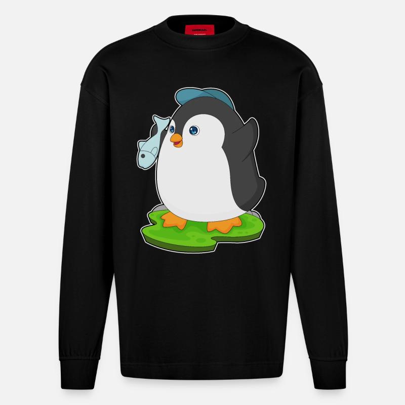 Poisson pingouin - Manches longues bio épais oversize fabriqué en UE - SOLID BLACK