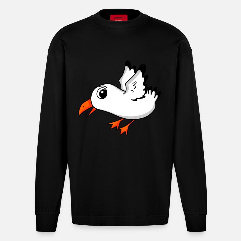 Möwe Vogel - Heavyweight Oversized Organic Langarmshirt Made in EU - SOLID BLACK