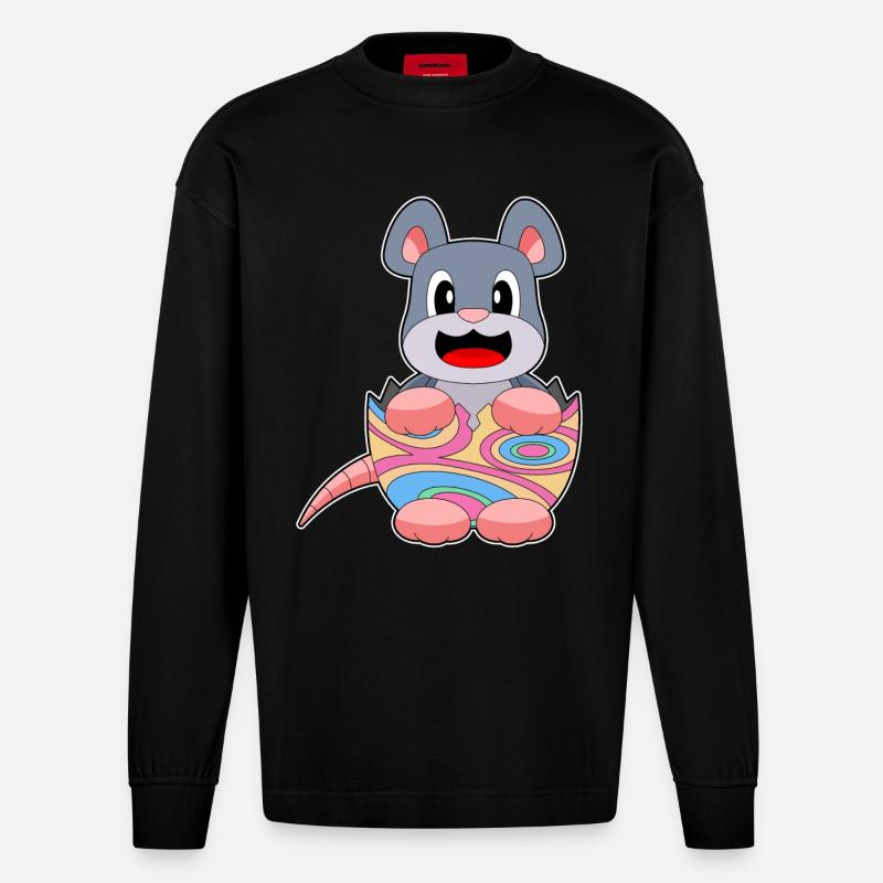 Mouse Easter Easter Egg - Heavyweight Oversized Organic Longsleeve Shirt Made in EU - SOLID BLACK