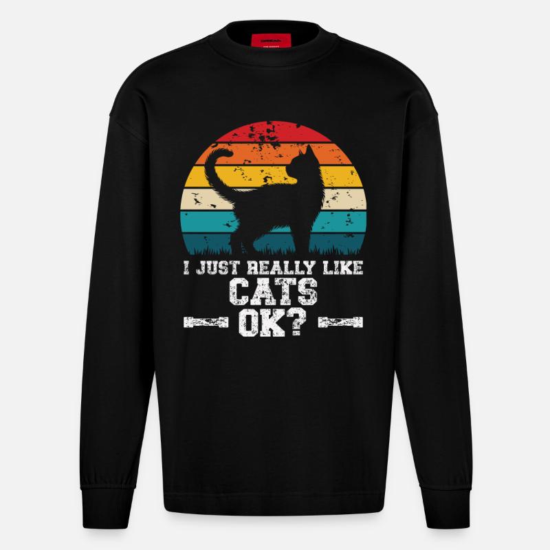 I really like cats - Heavyweight Oversized Organic Langarmshirt Made in EU - SOLID BLACK