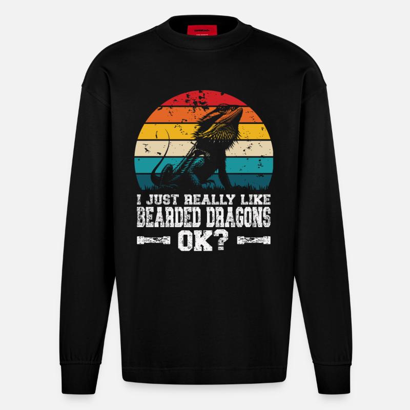 J’aime les dragons barbus - Manches longues bio épais oversize fabriqué en UE - SOLID BLACK