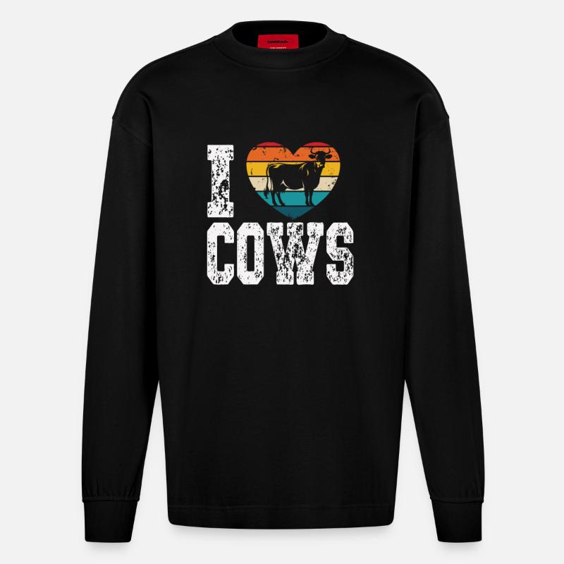 Ich mag Kühe - Heavyweight Oversized Organic Langarmshirt Made in EU - SOLID BLACK